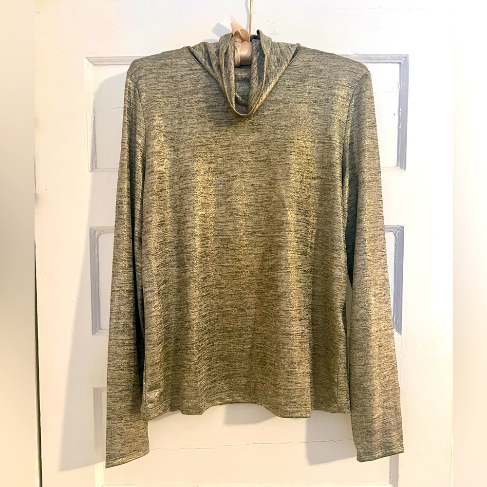 NWT TOMAS MAIER Gold Metallic Long Sleeve Turtleneck Tee Size 6/S